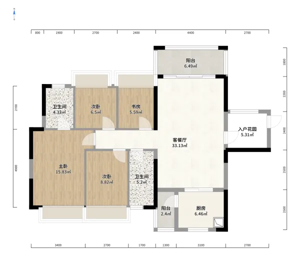 欧雅春天御府4室2厅1厨2卫户型彩平图