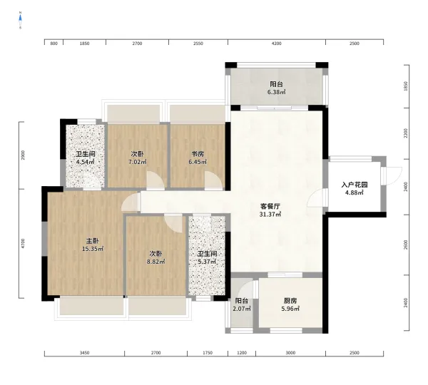欧雅春天御府4室2厅1厨2卫户型彩平图